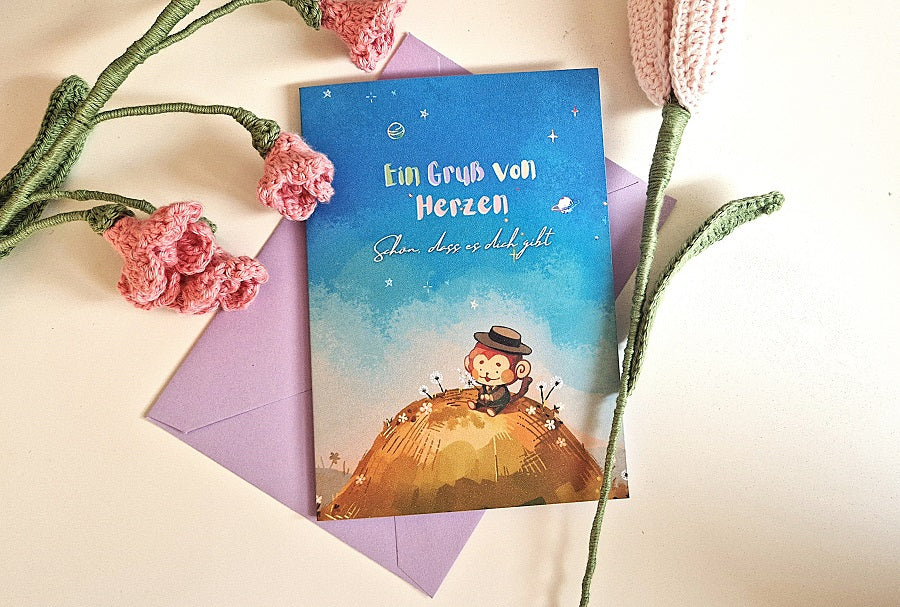 Monkee - A6 Grußkarte mit buntem Umschlag - verschiedene Sprüche