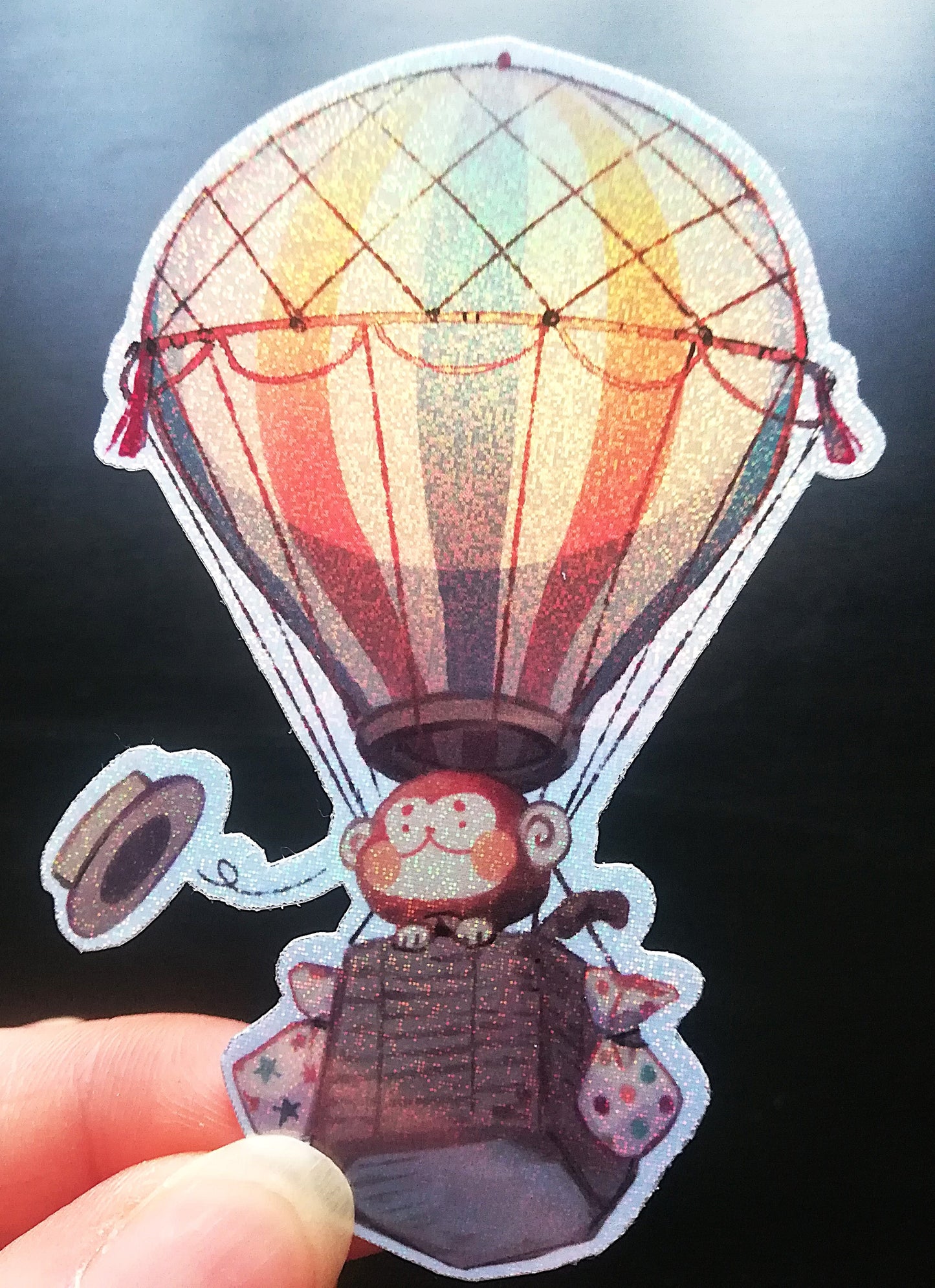 [Monkee'sFinest] Monkee Hot Air Balloon - Handmade holografischer Einzel Aufkleber